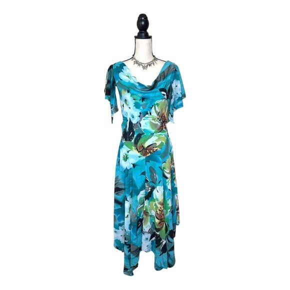 Signature by Robbie Bee Dresses & Skirts - Signature by Robbie Bee Asymmetrical Fairy Hem Floral Blue Maxi Dress Size 14